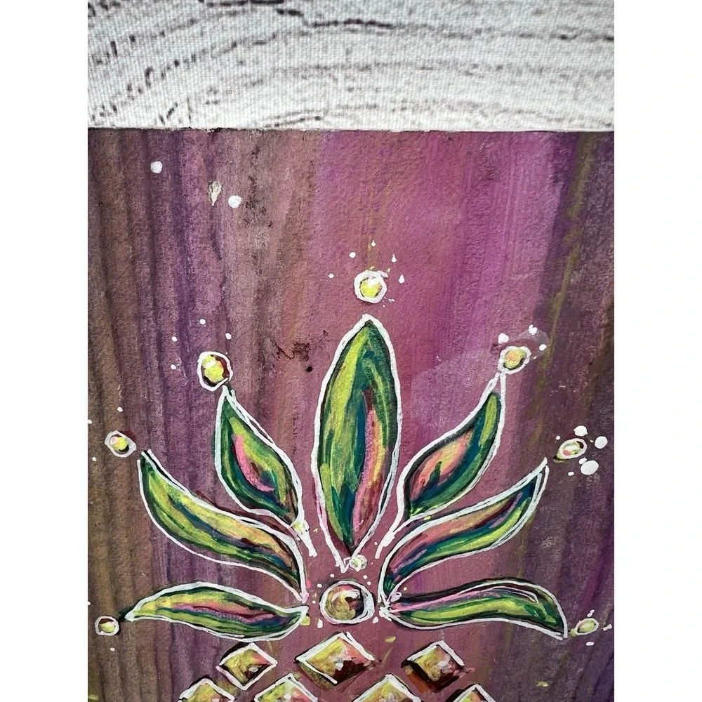 Hand Painted Pineapple Ceramic Wall Art Plaque Tropical Decor 12x8.5